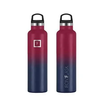 IRON °FLASK Camping & Hiking Hydration Canteens - 3 Lids (Narrow Straw Lid) Leak Proof Vacuum Insulated Stainless Steel - Hot & Cold Double Walled Sports Water Bottle - Dark Rainbow, 24Oz
