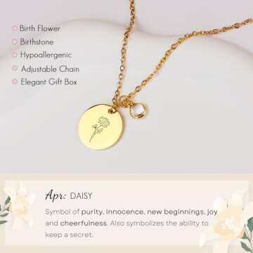 Elegant 18K Gold Birth Flower Necklace for Women