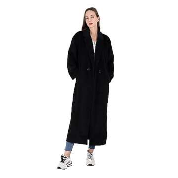 CHARTOU Women's Oversized Notched Collar Wool Blend Single Breast Midi Long Trench Coat (Medium, Bla...