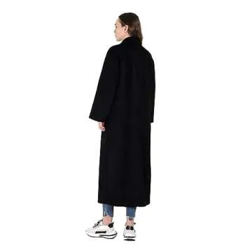 CHARTOU Women's Oversized Notched Collar Wool Blend Single Breast Midi Long Trench Coat (Medium, Black)