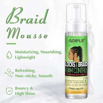 Goiple Braid Mousse, 8 fl oz for Braids Twist, Locs - Long-Lasting Hold, Frizz Control, High Shine and Moisturizes, Sugar Melon Fragrance