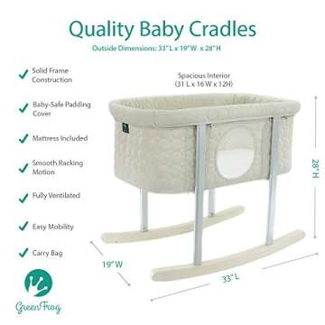 Baby Bassinet Cradle Includes Gentle Rocking Feature, Great for Newborns and Infants Safe Mattress Includes Wheels for Easy Movement High End Washable Fabric Lightweight (Sand)