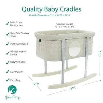 Baby Bassinet Cradle Includes Gentle Rocking Feature, Great for Newborns and Infants Safe Mattress Includes Wheels for Easy Movement High End Washable Fabric Lightweight (Sand)