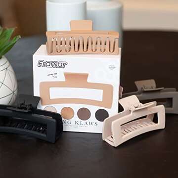 FRAMAR Large Claw Clips For Thick Hair – Hair Claws For Thick Hair Long Hair Claw Clips Variety Pack, Large Hair Clips For Thick Hair, Cute Claw Clips For Long Hair, Large Claw Clip