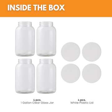 FastRack One gallon Wide Mouth Glass Jar with Lid-Set of 4