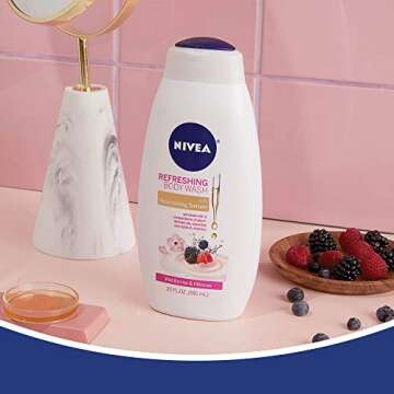 NIVEA Refreshing Wild Berries and Hibiscus Body Wash with Nourishing Serum, Scented Body Wash for Women, Enriched with Provitamin B5 and Vitamin E, 20 Fl Oz Bottle