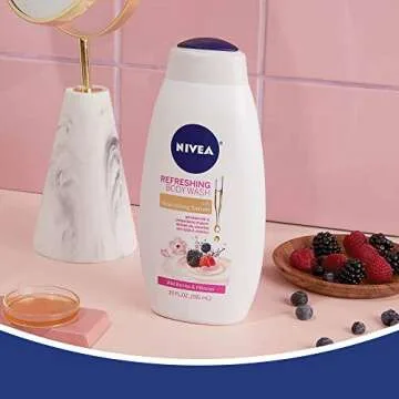NIVEA Refreshing Wild Berries and Hibiscus Body Wash with Nourishing Serum, Scented Body Wash for Women, Enriched with Provitamin B5 and Vitamin E, 20 Fl Oz Bottle