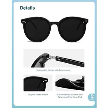 SOJOS Classic Round Sunglasses for Women Men Retro Vintage Shades Large Plastic Frame Sunnies SJ2067 with Black Frame/Grey Lens