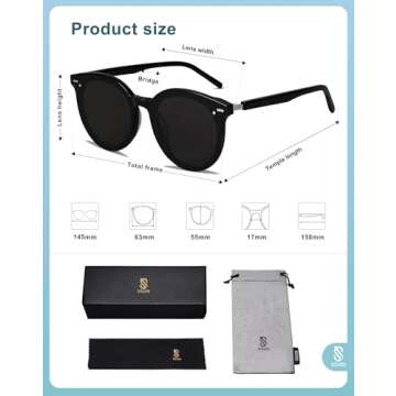 SOJOS Classic Round Sunglasses for Women Men Retro Vintage Shades Large Plastic Frame Sunnies SJ2067 with Black Frame/Grey Lens