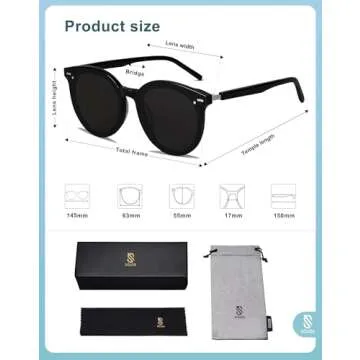 SOJOS Classic Round Sunglasses for Women Men Retro Vintage Shades Large Plastic Frame Sunnies SJ2067 with Black Frame/Grey Lens