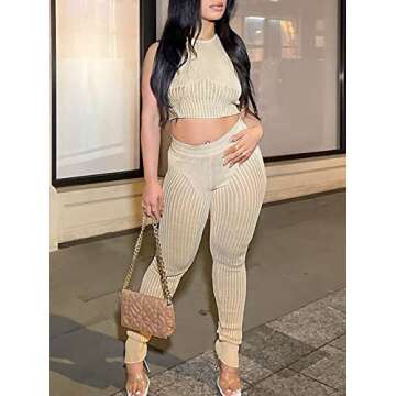 ALLUMK Women's Sexy 2 Piece Crop Tank & Pants Set