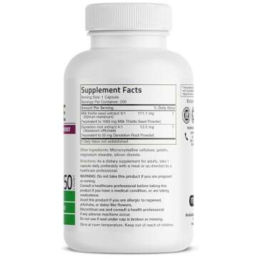 Bronson Milk Thistle Silymarin Marianum & Dandelion Root Liver Health Support, Antioxidant Support, ...