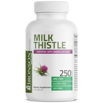 Bronson Milk Thistle Silymarin Marianum & Dandelion Root Liver Health Support, Antioxidant Support, Detox, 250 Capsules