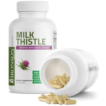 Bronson Milk Thistle Silymarin Marianum & Dandelion Root Liver Health Support, Antioxidant Support, Detox, 250 Capsules