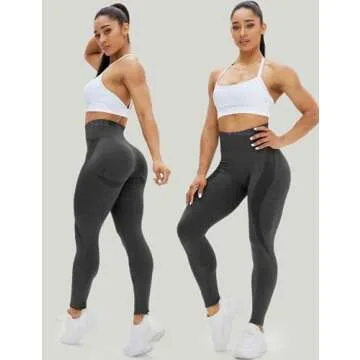 HIGORUN Women Seamless Leggings Smile Contour High Waist Workout Gym Yoga Pants Gray S