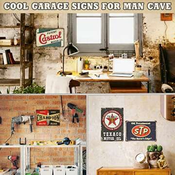 EastLink Vintage Garage Signs Room Decor 5PCS, PVC Made Garage Decor Signs for Men, Duplex Printed Retro Wall Decor, Fade & Bend Resistant Old Car Shop Posters Oil and Gas Station Signs