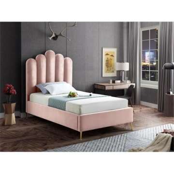 Meridian Furniture Lily Collection Modern | Contemporary Velvet Upholstered Bed with Deep Channel Tu...
