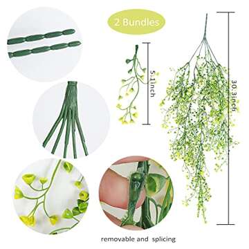 RECUTMS Artificial Plants Fake Hanging Plants for Outside Ivy Plant for Outdoor UV Resistant for Wall Indoor Hanging Baskets Wedding Garland Decor 4 Pack(Yellow 4P)
