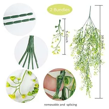 RECUTMS Artificial Plants Fake Hanging Plants for Outside Ivy Plant for Outdoor UV Resistant for Wall Indoor Hanging Baskets Wedding Garland Decor 4 Pack(Yellow 4P)