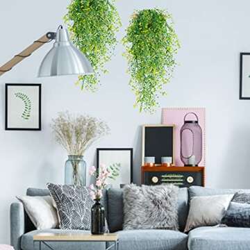 RECUTMS Artificial Plants Fake Hanging Plants for Outside Ivy Plant for Outdoor UV Resistant for Wall Indoor Hanging Baskets Wedding Garland Decor 4 Pack(Yellow 4P)