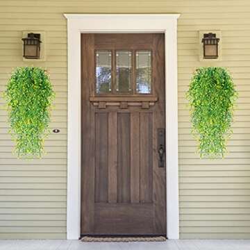 RECUTMS Artificial Plants Fake Hanging Plants for Outside Ivy Plant for Outdoor UV Resistant for Wall Indoor Hanging Baskets Wedding Garland Decor 4 Pack(Yellow 4P)