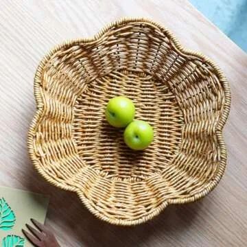 Cabilock Fruit Bowl Bread Serving Woven Tray Practical Snack Basket Decorative Fruit Tray Dried for Kitchen Counter or Table Decorations