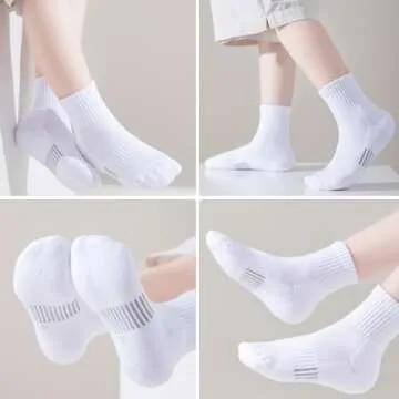 hakugoo Kids Socks 6 Pairs White Ankle Athletic Socks Boys Girls Cushioned Quarter Socks Breathable Mesh Cotton Socks for 4-7 Years Youth,(White,S)