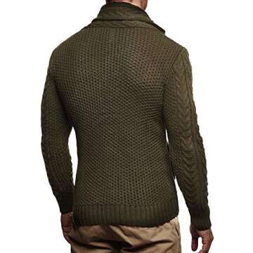 Leif Nelson Men's Knitted Turtleneck Jacket - Winter Cardigan Sweaters for Men Khaki