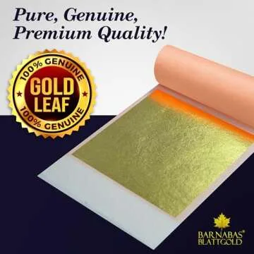 Gold Leaf by Barnabas Blattgold - 23K Genuine Gold Leaf Sheets, 10 Transfer Gold Foil Sheets 3.4 inch, Real Gold Leaf Foil Sheets, Gold Leaf Sheets for Craft, Gold Leaf Sheets for Art