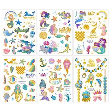 Mermaid Party Supplies Temporary Tattoos - Glitter Mermaid Birthday Party Favors, Mermaid Tail Decor...