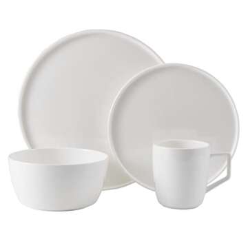 Mikasa Sloane Bone China Lightweight Chip Resistant 16 Piece Dinnerware Set, Service for 4, White