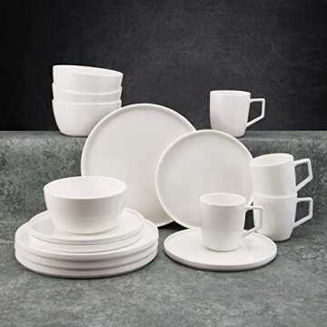 Mikasa Sloane Bone China Lightweight Chip Resistant 16 Piece Dinnerware Set, Service for 4, White