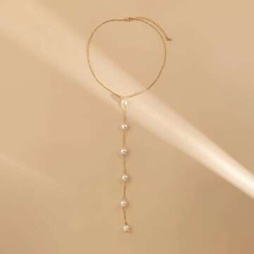 Artificial Pearl Lariat Necklace Aesthetic Y Necklace for Women Girls Trendy Fashion Jewelry Handmade Wedding Bridal Necklaces Bridesmaid Gifts