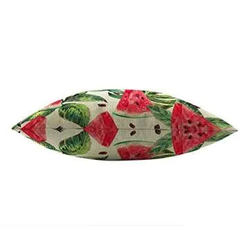 Mugod Slices of Watermelon Throw Pillow Exotic Tropical Fruit Leaves Seed Red Green Cotton Linen Square Cushion Cover Standard Pillowcase 18x18 Inch for Home Decorative Bedroom/Living Room/Car