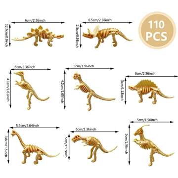 HAVAGDTM 110PCS Dinosaur Fossil Skeleton Dinosaur Skeleton Toys Assorted Figures Dino Bones for Birthday Party Science Play Dino Sand Dig Party Favor Decorations 2.5Inch