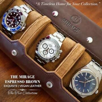 Watch Travel Case for Men Watch Roll for Travel Organizer and Display Watch Case - Swiss Espresso Vegan Leather Watch Case