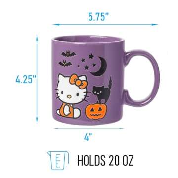 Silver Buffalo Sanrio Hello Kitty Halloween Pumpkin Bats Wax Resist Ceramic Mug, 20 Ounces