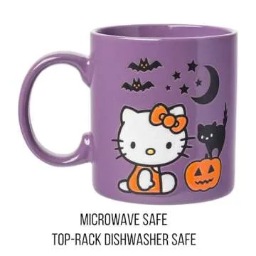 Silver Buffalo Sanrio Hello Kitty Halloween Pumpkin Bats Wax Resist Ceramic Mug, 20 Ounces