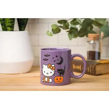 Silver Buffalo Sanrio Hello Kitty Halloween Pumpkin Bats Wax Resist Ceramic Mug, 20 Ounces