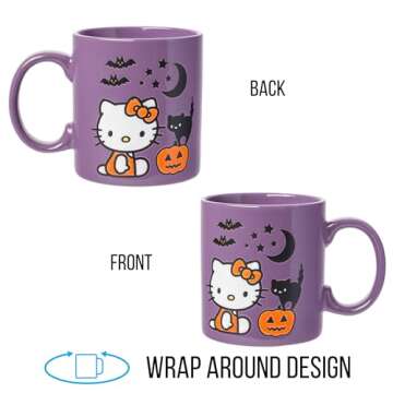Silver Buffalo Sanrio Hello Kitty Halloween Pumpkin Bats Wax Resist Ceramic Mug, 20 Ounces