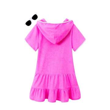 LUCKYGAL Girls Swimsuit Cover Up Zip-Up Swim Coverup Rose Red Terry Beach Bathing Suit, Size 8 9