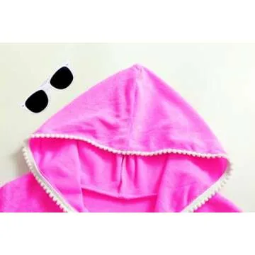 LUCKYGAL Girls Swimsuit Cover Up Zip-Up Swim Coverup Rose Red Terry Beach Bathing Suit, Size 8 9