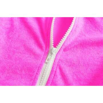 LUCKYGAL Girls Swimsuit Cover Up Zip-Up Swim Coverup Rose Red Terry Beach Bathing Suit, Size 8 9