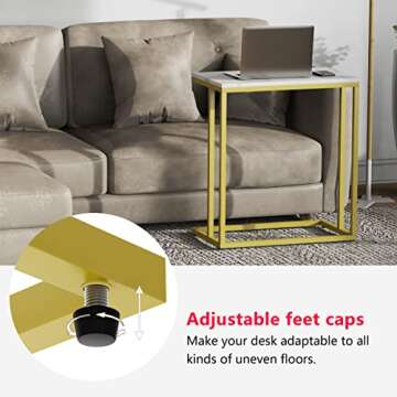PrimeZone C Shaped Side Table - Faux Marble Wide End Table Couch Table for Bedroom & Living Room, TV Tray Table, 23" W x 13.5" D x 27" H, Gold Frame