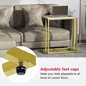 PrimeZone C Shaped Side Table - Faux Marble Wide End Table Couch Table for Bedroom & Living Room, TV Tray Table, 23" W x 13.5" D x 27" H, Gold Frame