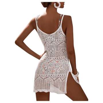 SOLY HUX Women's Spaghetti Strap Hollow Out Split Hem Beach Swimsuit Bikini Cover Up White XS