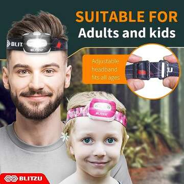 LED Headlamp Flashlight for Adults & Kids, Lightweight, Waterproof Head Lamp with White & Red Light, Comfortable Headband, Perfect for Running, Camping, Hiking, 3 AAA Batteries Included, Black