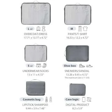 DIMJ Travel Packing Cubes - Luggage Cubes for Suitcases Packing Organizers Lightweight Suitcase Organizer for Shoes Clothes Cosmetics Toiletries 8 Set (Grey)