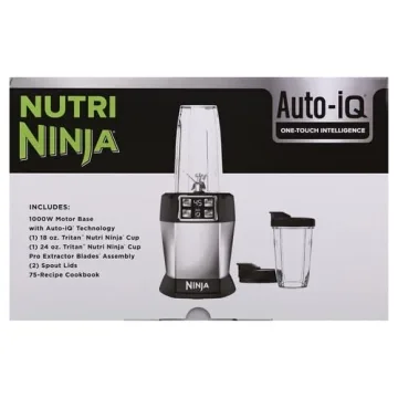 Ninja BL480D Nutri Personal Countertop Blender, Auto-iQ Technology, 1000-Watts, for Frozen Drinks, Smoothies, Sauces & More, with 18-oz. & 24-oz. To-Go Cups & Spout Lids, Black/Silver