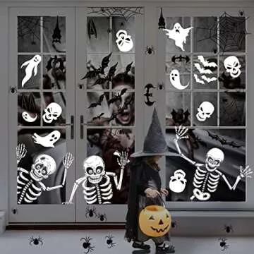 140PCS Halloween Window Clings Decor for Halloween Decorations, Double Side Halloween Window Stickers Removable Glass Decals for Halloween Party Decorations Indoor